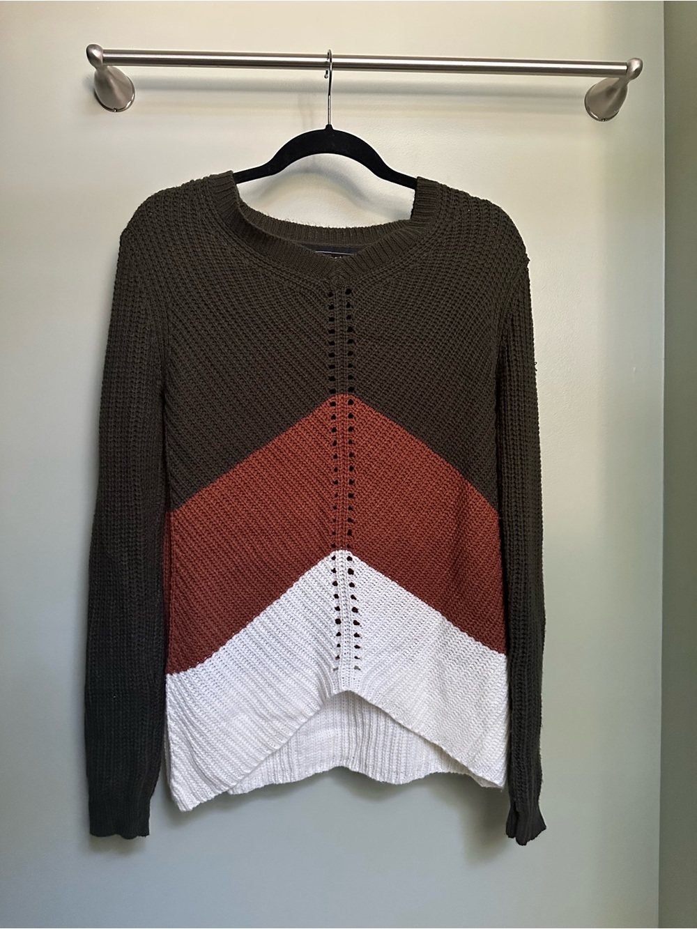 Polly & Esther Olive, Rust & White Chevron Knit Sweater